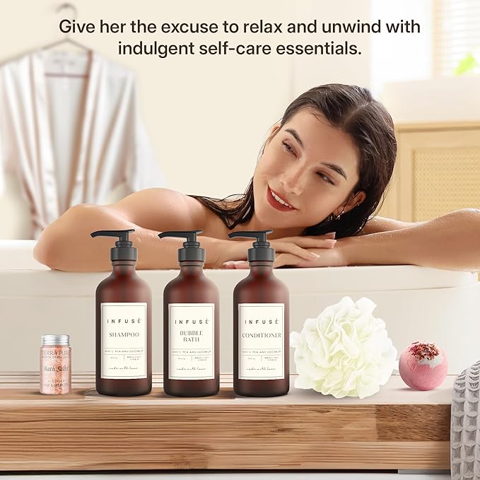 17-Piece Luxury Gift Set with Robe | Complete White Tea & Coconut Bath Collection | Self-Care Kit with Bath Bombs, Face Masks & Hair Care