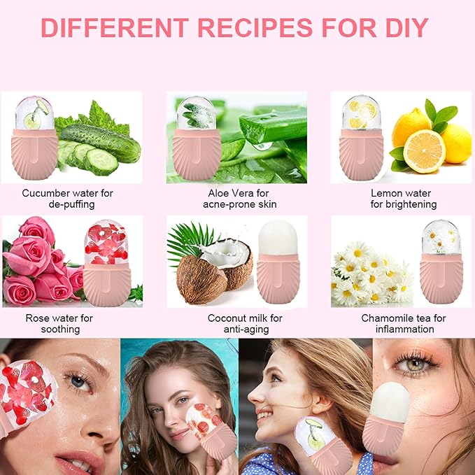 Ice Cube Roller Massager for Face and Eyes, Reusable Silicone Mold Face Massage Eye Facial Beauty Naturally Conditioning and Skin Care Tools, Ideal Gift for The Special Women You Love(Green)