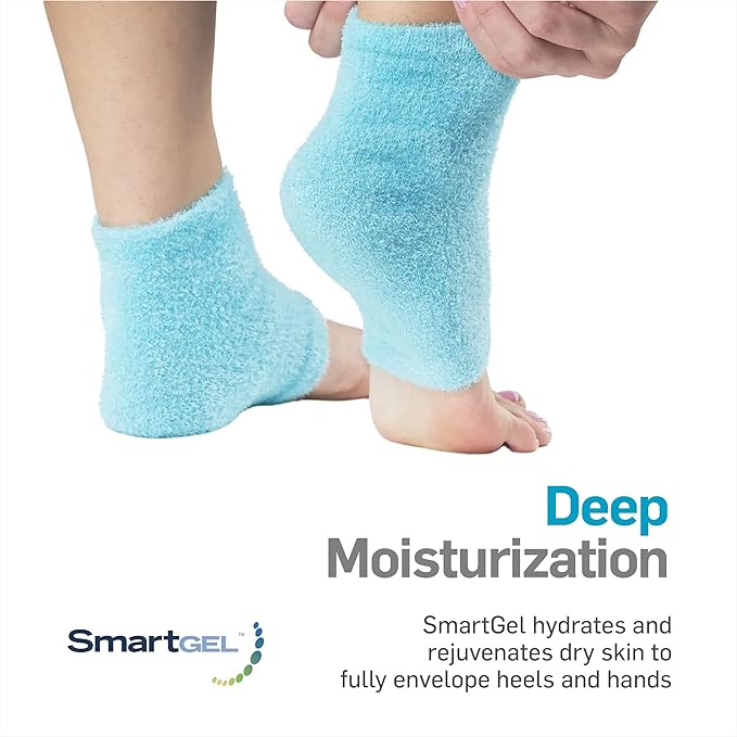 NatraCure Moisturizing Gel Heel Sleeves and Gloves - (for Dry Heels, Cracked Heels, Dry Hands and cuticles, Dry Skin) - Color: Aqua