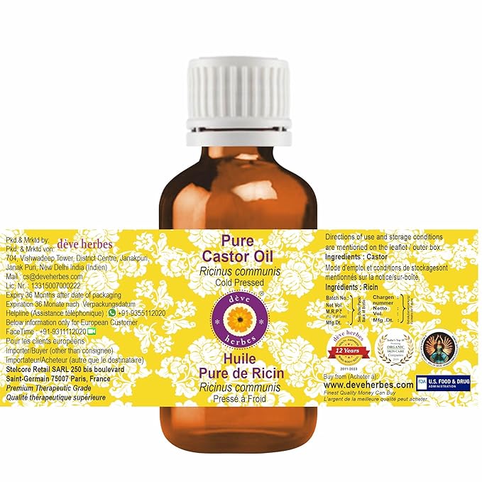 dève herbes Pure Castor Oil (Ricinus communis) Cold Pressed (Pack of five) 100ml X 5 (16.9 oz)
