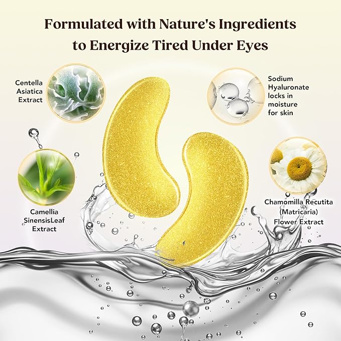 DERMORA Golden Glow Under Eye Patches (100 Pairs Eye Gels) - Rejuvenating Treatment for Dark Circles, Puffy Eyes, Refreshing, Revitalizing, Travel, Wrinkles