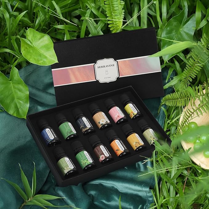 Natural Essential Oils Set, 12 Best Aromatherapy Diffuser Oils with Gift Box & Bag, Essential Oil for Diffusers for Home, Lavender,Lemon,Orange,Vanilla,Jasmine,Rose, Peppermint, White Tea, Freesia