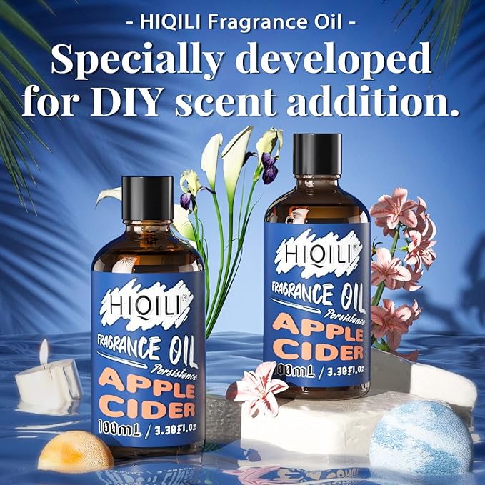 HIQILI Apple Cider Essential Oil 100ml - Pure Fragrance Oil for DIY Candle, Soap, Shampoo Making, Perfect for Aromatherapy, Home Diffuser, Laundry Freshener 3.38 Fl Oz