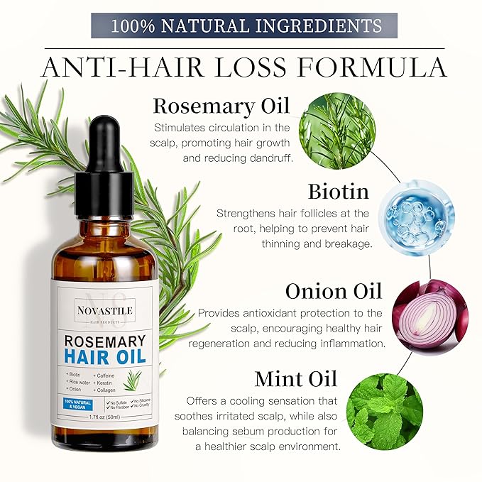 Pure Natural Organic Rosemary Essential Oil, Treats Hair Care Scalp Growth Loss Keratin Collagen Argan Tea Tree Oil Lightweight