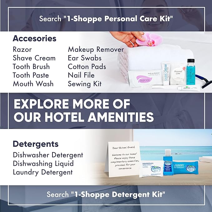 Terra Pure White Tea & Coconut Toiletries Set | 1-Shoppe Amenities Kit | 1oz Liquids, 1.25oz Bar Soap | Hotels, Airbnb & Rentals | 75 Pieces