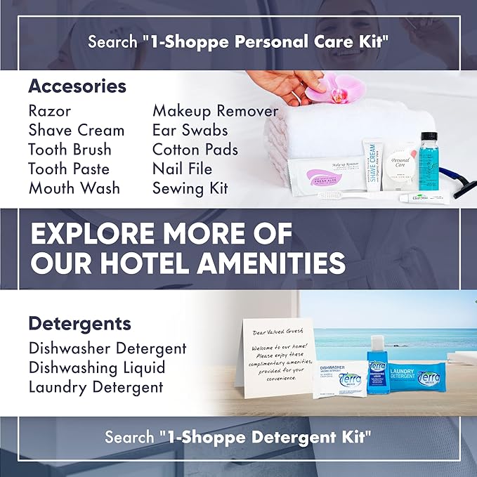 Terra Pure Desert Breeze Hotel Soaps & Toiletries Bulk Set | 1-Shoppe Amenities Kit | 1oz Shampoo & Conditioner, Body Wash, Lotion, Bar Soap | Travel Size | 75 Pieces