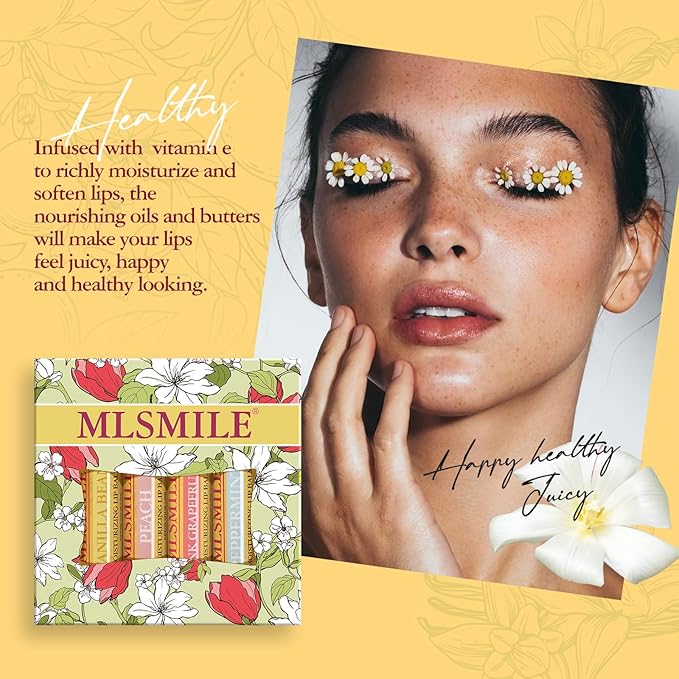 Lip Balm 4-Pack - Stocking Stuffers & Christmas Gifts for Women Girls, Moisturizing Lip Care with Vitamin E & Natural Oils, 4 Flavor Variety (Vanilla, Peach, Grapefruit, Mint)