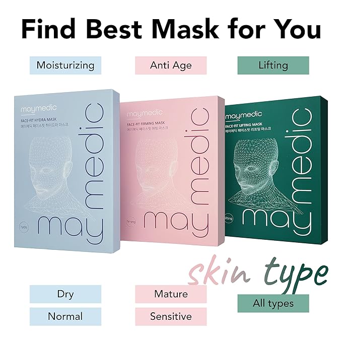 Face-Fit Lifting Mask, Green – Contour Enhancing & Hydrating Sheet Mask with Collagen, Hyaluronic Acid, Panthenol, and Allantoin for Firming & Soothing Sensitive Skin (5 Count)