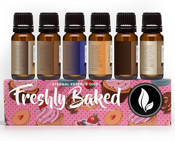 Eternal Essence Oils Freshly Baked Set of 6 Premium Fragrance Oils - Includes Blueberry Pancakes, Caramel Nut Muffin, Butterscotch Cookie Dough, Cinnabon, Chocolate Fondue, and Creamy Nutmeg - 10ML