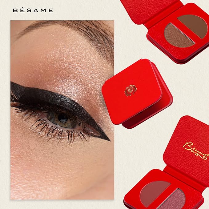 BESAME 3 Eyeshadow Duo & Shadow Brush Set – Socialite Brown, Pistachio, Plum Dandy – Ultra-Blendable Matte & Shimmer with Cruelty-Free Shadow Brush