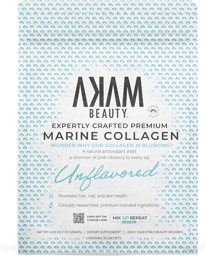 Marine Collagen Peptides Powder – 30-Count Pouch (Unflavored) – Wild-Caught, Hydrolyzed Type I – Hair, Skin, Nails & Joint Support – Ingestible Beauty® by Akam
