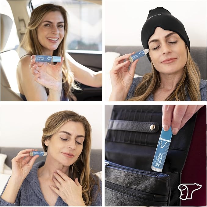 TheraICE Rx Soothing Head Stick 10 ml (.33-Oz) Essential Oil Roll on Aromatherapy: Peppermint, Spearmint, Lavender, Chamomile, Rosemary, Eucalyptus. Metal Roller. USA Made