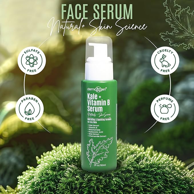 Soothing Skin Care Serum - Kale and Vitamin B Serum - Brightening Serum for All Skin Types - Hydrating Serum with Niacinamide, Hyaluronic Acid - Facial Serum Unclogs Pores, Combats Dryness