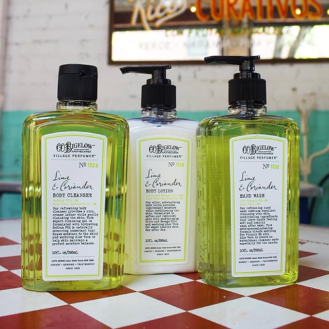C.O. Bigelow Apothecary Duo, Lime Coriander Body Care Gift Box with Body Soap & Lotion, Gift Set of Two - Moisturizing Lotion & Liquid Body Wash for Dry Skin - 10fl oz Each