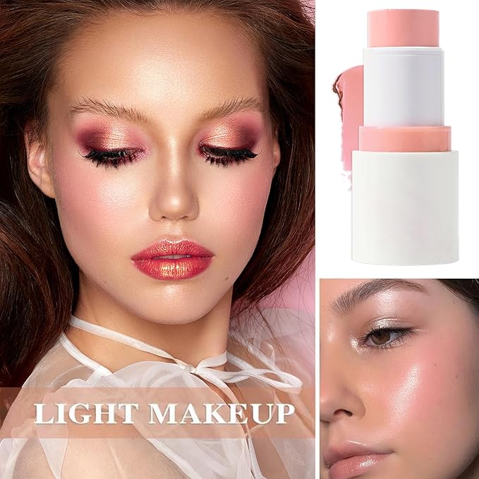 Cream Blush Stick with Brush and Makeup Sponge,Waterproof Multi Cream Makeup Stick,Lightweight,Long-lasting,2 in 1 Multi Blush for Cheeks & Lip Tint & Eyeshadow H