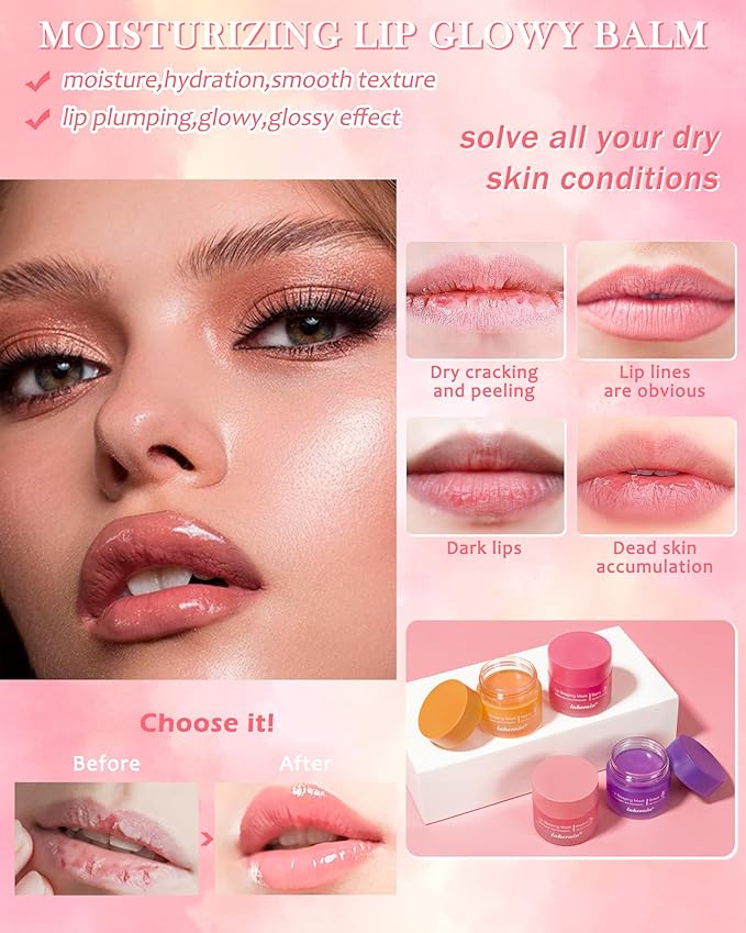 Lip Glowy Balm & Lip Sleeping Mask,Hydrating Repair Sleeping Lip Mask,Glossy Tinted Lip Balm,Smooth Cracked Chapped Dry Lip,Lip Care Therapy Treatment,Women's Day Makeup Gift for Women-01Peach