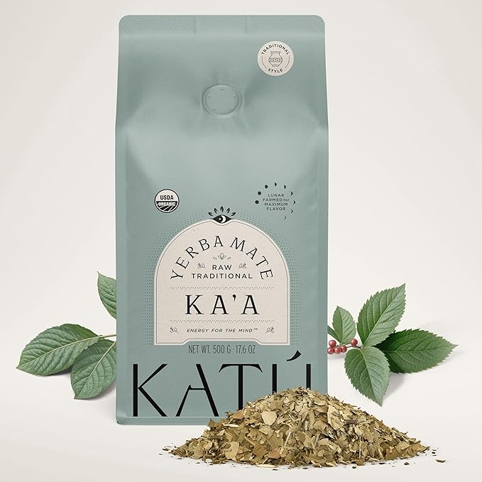 Katú Ka'a Premium Organic Loose-Leaf Raw Yerba Mate Tea, Air-Dried, Unroasted, Smooth Traditional Taste, Natural Energy, 17.6 oz (500g)