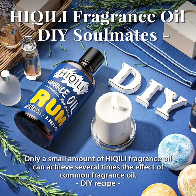 HIQILI Rum Essential Oil - Sweet Mellow Fragrance Oil for Diffuser, Candle Soap Perfume Lotion Making, 3.38 Fl Oz
