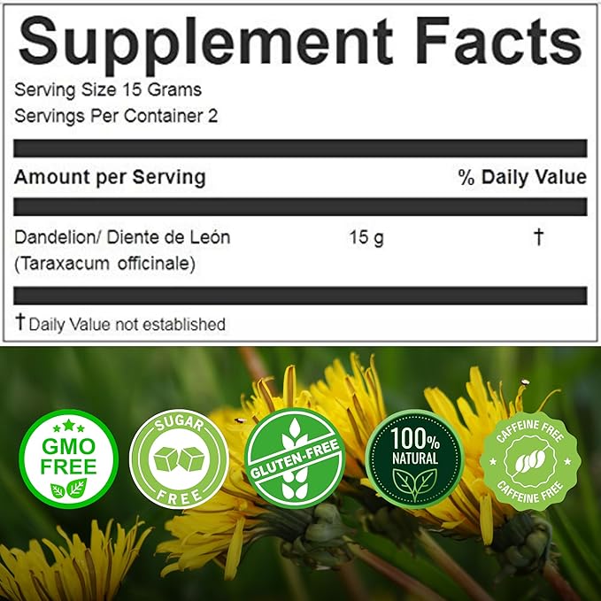 Hanan Te de Diente de León 30g - Dandelion Leaf and Root Loose Leaf Tea for Digestive Support & Detox Natural Herbal Tea from Peru (1.1oz)