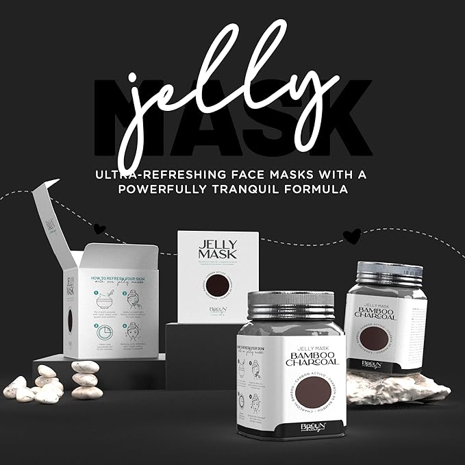 BRÜUN Jelly Mask Jar Bamboo Charcoal Peel-Off Face Care Rubber Mask | 23 fl oz Skin Care Moisturizing Gel Mask Jar Spa Set