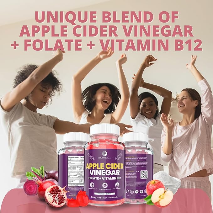 Postpartum Hair Growth Vitamins Plus Apple Cider Vinegar Gummies with Folate and Vitamin B12 - Nourishing Support for New Moms' Weight Management, Healthy Digestion