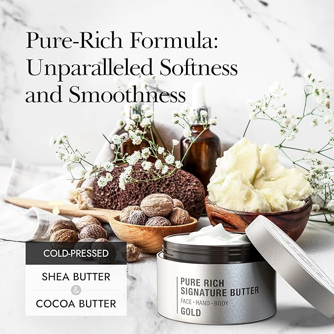 Moisturizing Body Butter – Rich Body Cream with Shea Butter, Ceramides, Collagen & Vitamin B5 to Repair & Soften Dry, Cracked Skin (Gold, 7.0 fl oz)