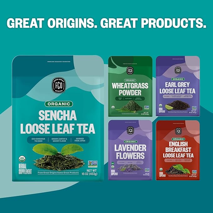FGO Organic Sencha Green Tea, 16 Ounce Loose Leaf Bulk Resealable Bag, Sourced From Japan, Packaging May Vary (Pack of 1)
