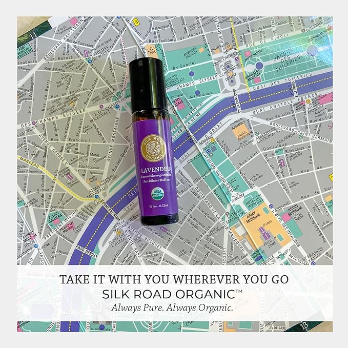 Silk Road Organic Lavender Essential Oil Roll On, Lavandula Angustifolia, 100% Pure USDA Certified Aromatherapy for Calming, Relaxation & Skin - 10 ml Roller - Always Pure, Always Organic