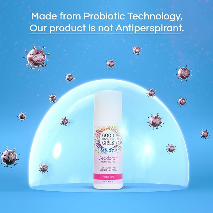 Good for You Girls Aluminum-Free, Natural & Vegan Deodorant for Kids, Preteens, Teens, Safe & Effective Odor Protection, Clear Roll-On, Natural Fragrance | Soft Powder, 3 oz (Pack of 2)