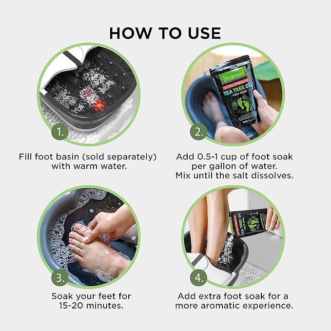 DAILY REMEDY EXTRA STRENGTH Tea Tree Oil Foot Soak w/ Epsom Salt Made in USA Toenails,Athlete's Foot,Itchy Feet,Stubborn Smelly Foot Odor,Pedicure Calluses & Soothes Sore Tired Achy Feet 16 oz,Black