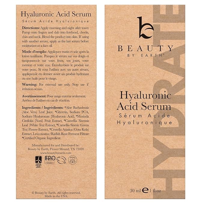 Hyaluronic Acid Serum for Face - USA Made with Natural & Organic Ingredients, Hydrating Anti Aging Face Serum, Softens and Smoothes Dry & Sensitive Skin, Fragrance Free Day & Night Facial Serum