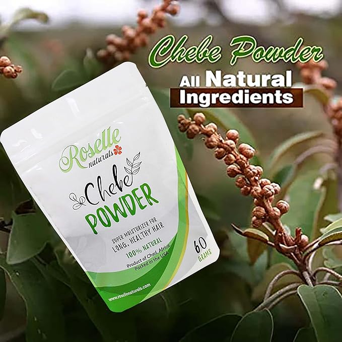 Roselle Naturals Chebe Powder for Hair Growth Imported from Chad, Africa 60g - African Chebe Hair Powder Organic, Hair Treatment Mask, Deep Moisturizing Hair Growth