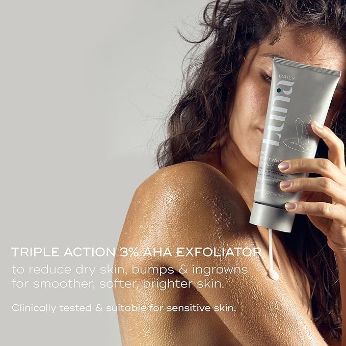 Gentle Body Exfoliator | Hydrating Acid-Based Scrub for Women | With Glycolic Acid, Lactic Acid, Rice Powder & Vitamin E | Smooths, Softens & Evens Tone | pH-Balanced & Vegan, 180ml