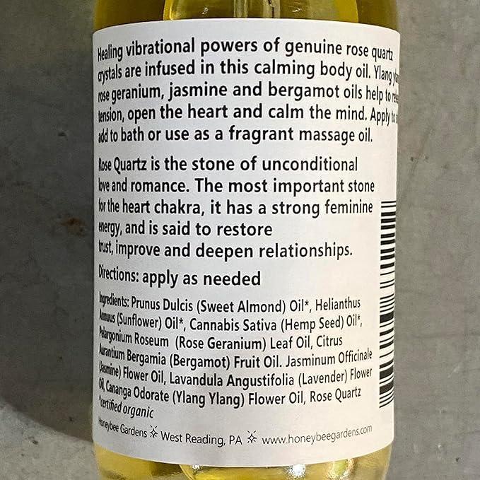 Honeybee Gardens Crystal Infused Body Oil, Rose Quartz, Organic, Moisturizing, Non-Greasy, for All Skin Types, 2 Fl Oz