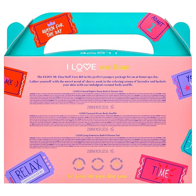 I LOVE Me Time Pamper Pack - Self Care Kit - At Home Spa Kit with Shower Gel and Body Souffle - Cherry, Lavender, and Coconut Fragrance - 3 pc (Pack of 2)