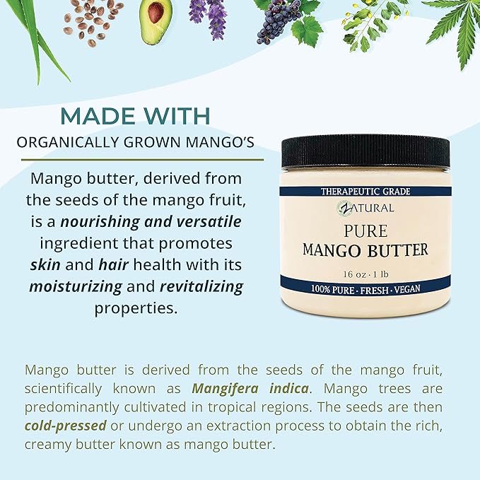 Zatural Mango Butter Organically Grown Mangos 100% Pure Cold Pressed Raw Creamy Butter (16 Ounce)