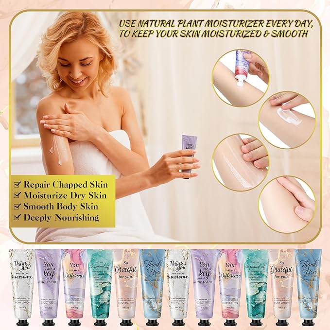 24pcs Mini Body Lotion Bulk Employee Appreciation Gifts in Bulk Mother's Day Travel Size Body Lotion Thank You Inspirational Gifts for Coworker Employees Team Women Moisturizing Staff