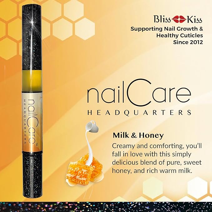 Cuticle Oil Pen for Nails - Nail Strengthener & Growth Serum for Damaged Nails, Hangnails w/Jojoba cuticle oil—Milk & Honey Fragrance - Holographic Glitter Pens 4-Pack (Milk and Honey)