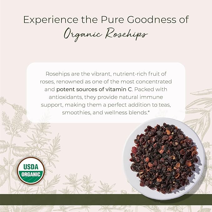 Starwest Botanicals Rosehips Organic - Dried Herb for Tea & Baking, Natural Source of Vitamin C, Seedless, Cut & Sifted, Certified Kosher, Non-GMO - Bulk 1 lb Bag