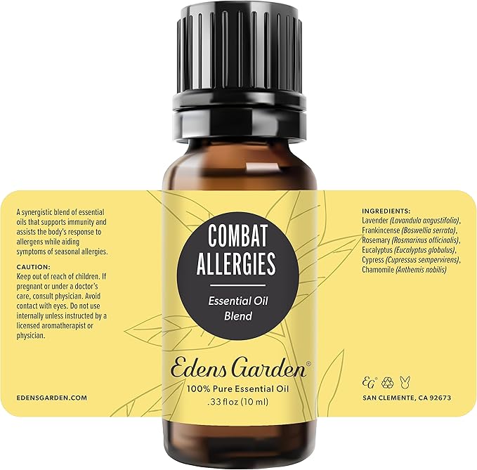 Edens Garden Combat Allergies Essential Oil Blend- 100% Pure Premium Grade, Undiluted, Natural, Therapeutic, Aromatherapy, The Best for Diffusing, Skin, Humidifiers, Face 10 ml (.33 fl oz)
