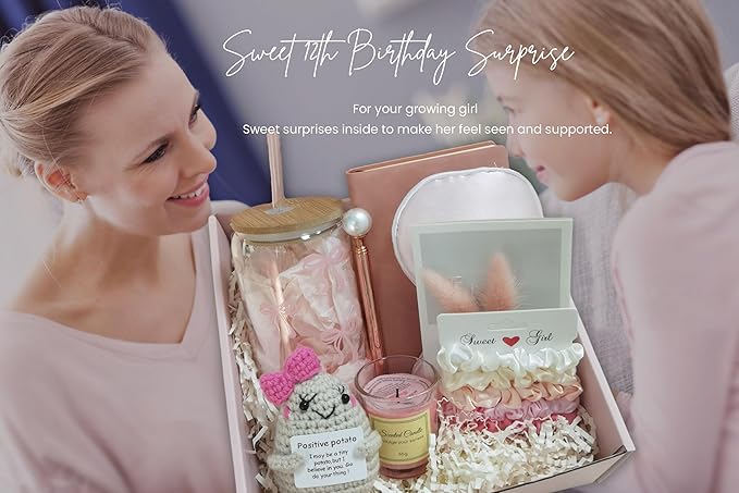Pink Birthday Gifts for Teen Girls,Inspirational Gifts Basket for Her, Cute Bow Theme Birthday Gifts for Women, Friendship Gifts for Daugther/Sister/Friend (Pink &Bow)