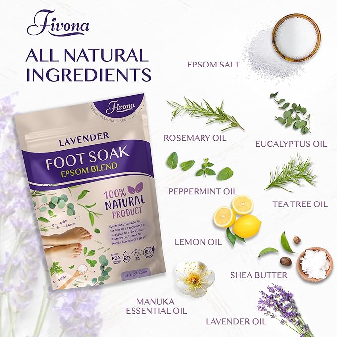 Fivona Foot Care Kit 2 in 1 - Foot Soak Blend with Epsom Salt, Lavender and Essential Oils - Expandable Foot Soak Basin - Pedicure Spa Soak for Tired Feet, Cracked Heels, Stubborn Foot Calluses