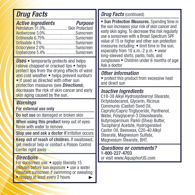 Aquaphor Lip Repair Stick with Sunscreen, Oz