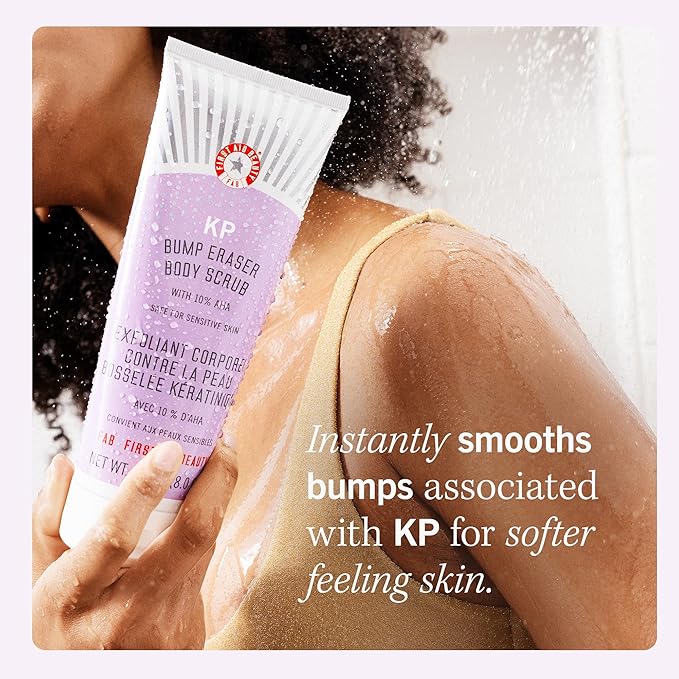 First Aid Beauty - KP Bump Eraser Body Scrub with 10% AHA, Keratosis Pilaris Skin Exfoliater with Glycolic and Lactic acids, Helps Reduce Chicken Skin Bumps, Safe for Sensitive Skin, 8 oz + Bonus, 2ct