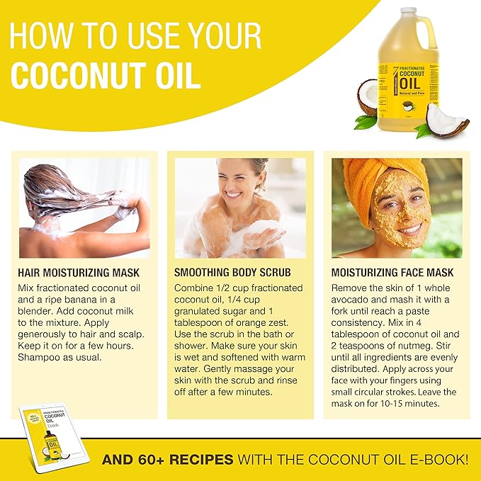 Seven Minerals Pure Fractionated Coconut Oil - 1 Gallon - Non-GMO, 100% Natural, Lightweight Massage Oil for Therapy on Skin, Hair, More - Perfect Bulk Carrier Oil for Essential Oils (128 fl oz)