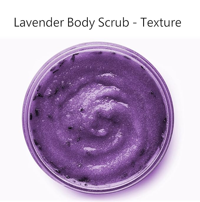 Lavender Body & Foot Scrub 10 oz - A blend of lavender essence, shea butter, and coconut oil for a fragrant journey to a serene countryside - The best stocking stuffer.