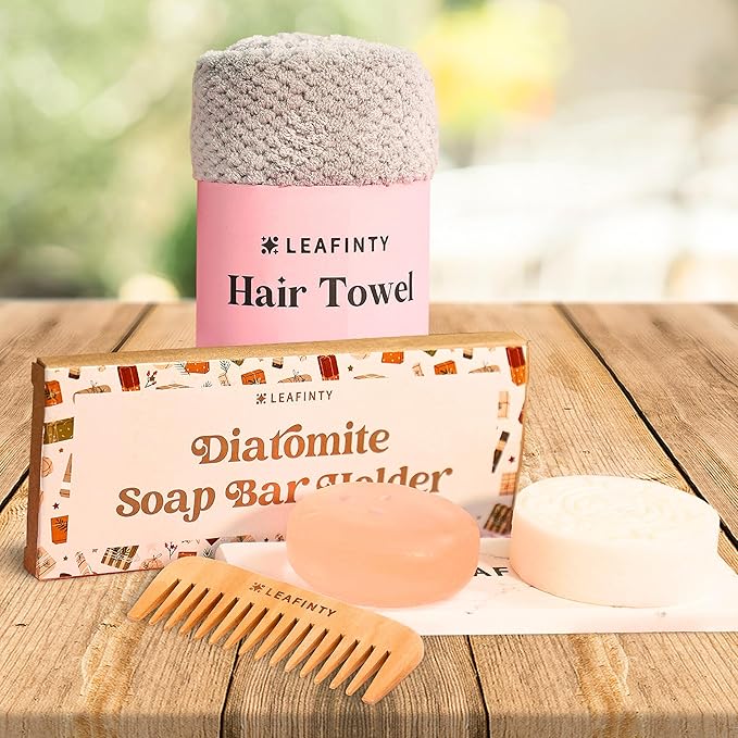 Bath Set for Women Christmas Beauty Spa Relaxation Kit: Includes Rice Shampoo Bar, Body Wash Bar, Soap Bar Holder, Wide-Tooth Hair Comb, and Microfiber Hair Towel β Perfect Bath Xmas Gifts for Women