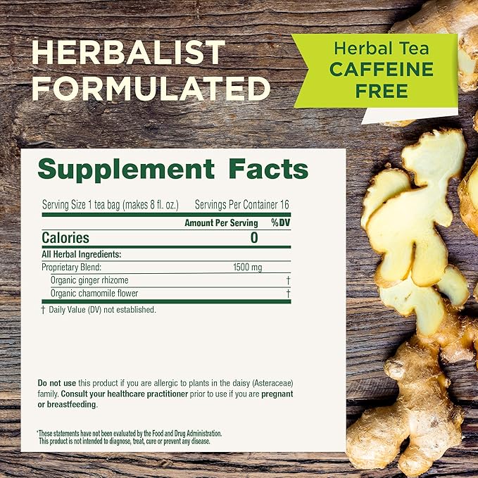 Traditional Medicinals Organic Ginger with Chamomile Herbal Tea, Relieves Occasional Indigestion or Nausea, (Pack of 6), 96 Count