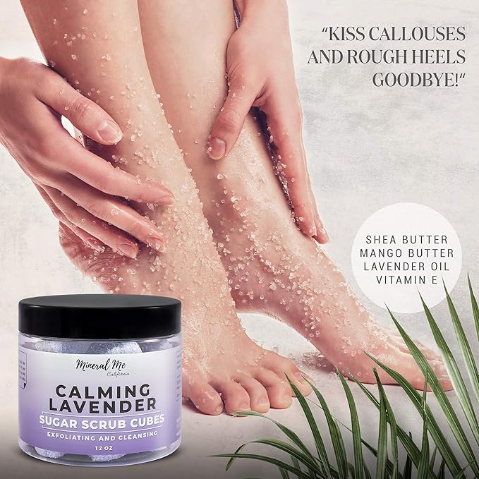 Exfoliating Body Scrub - 12oz LAVENDER Sugar scrub cubes w/Mango Butter & Shea butter- Ultra Hydrating & Moisturizing - Natural & Organic for all body exfoliation-For hands, arms legs, elbow & foot