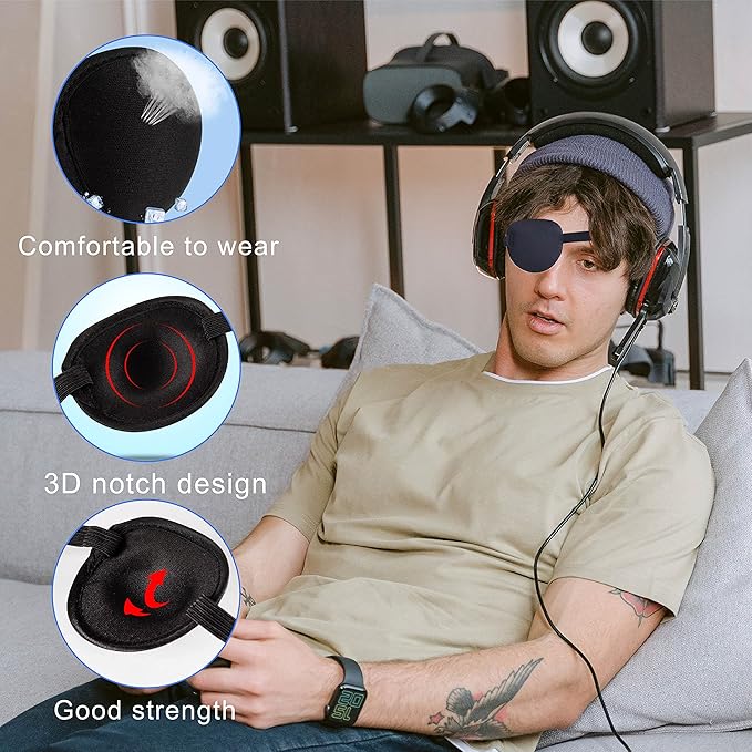 Eye Patches for Adults,2 Pcs Medical Eye Patches for Amblyopia Lazy Eye Patches for Left or Right Eyes,Black 3D Adjustable Eyepatch